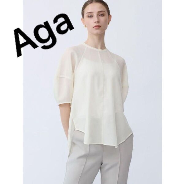 【新品タグ付】Aga スラブハーフスリーブブラウス トップス 定価16,000円