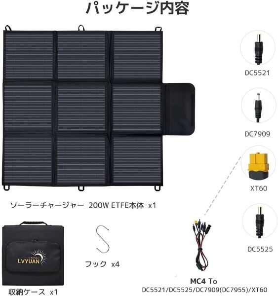LVYUAN リョクエン 200W 折り畳み式ソーラーパネル ポータブル電源用 太陽光パネルCSSB-200W-LV
