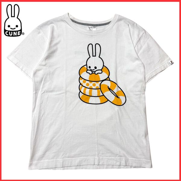 ★限定★ CUNE キューン うさぎ ウサギ 兎 浮き輪 ロゴ プリント Tシャツ 半袖 カットソー ホワイト 白 M