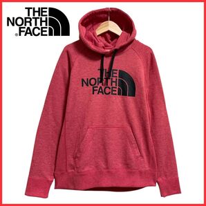 ★美品★ THE NORTH FACE ノースフェイス ロゴ プリント スウェット プルオーバー パーカー レッド 赤 M