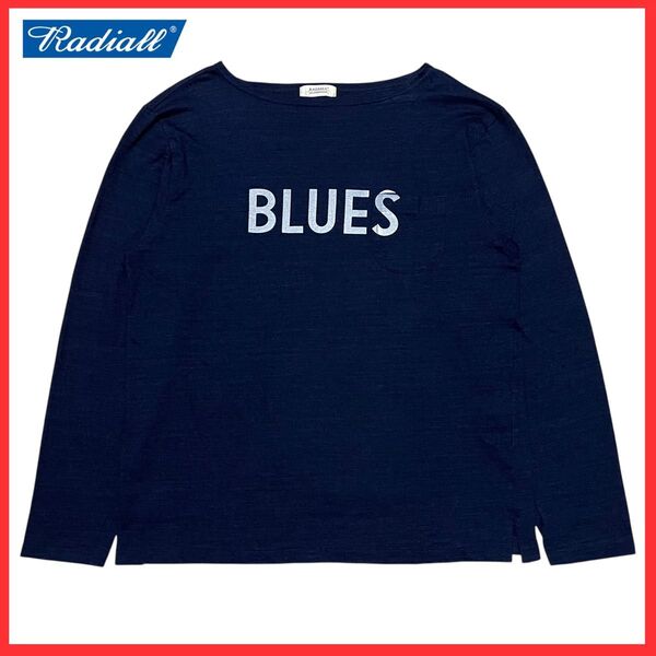 ★美品★ Radiall ラディアル 藍染め プリント ボートネック ポケット 長袖 カットソー ロンT Tシャツ インディゴ M