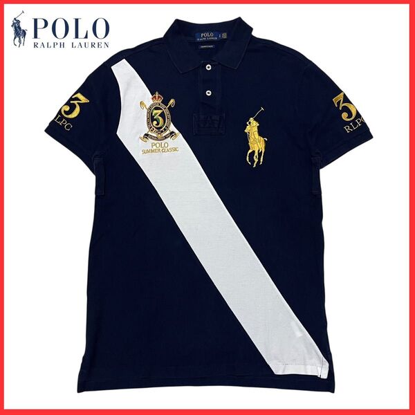 Polo Ralph Lauren ポロ ラルフローレン ビッグ ポニー ロゴ 刺繍 半袖 鹿の子 ポロシャツ ネイビー S