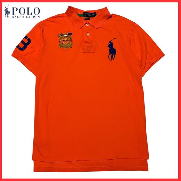 Polo Ralph Lauren ポロ ラルフローレン ビッグ ポニー ロゴ 刺繍 半袖 鹿の子 ポロシャツ オレンジ XXL