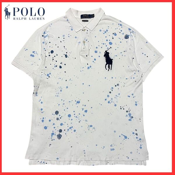 Polo Ralph Lauren ポロ ラルフローレン ペイント ポニー ロゴ 刺繍 半袖 鹿の子 ポロシャツ ホワイト白 L