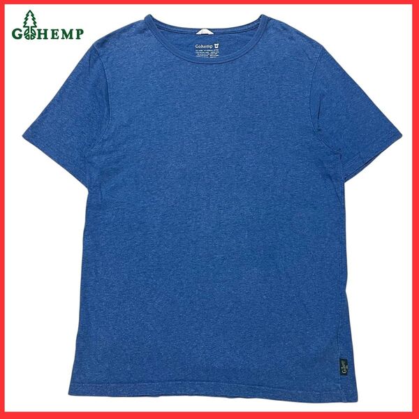 GO HEMP ゴーヘンプ ロゴ ワッペン ヘンプ コットン Tシャツ 半袖 カットソー ブルー 青 M