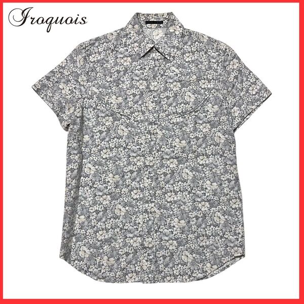 iroquois イロコイ フラワー 花柄 総柄 レーヨン混 半袖 シャツ カットソー グレー 3