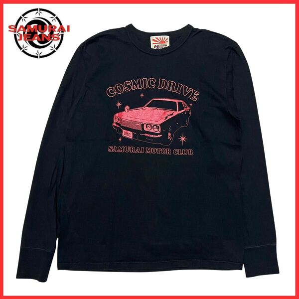 SAMURAI JEANS サムライジーンズ 自動車 カー ロゴ プリント 長袖 カットソー ロンT Tシャツ ブラック 黒 M