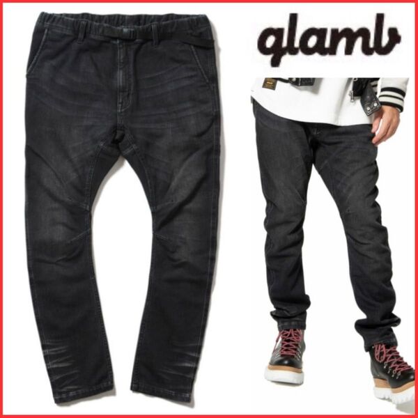 glamb グラム スウェット スエット デニム ストレッチ クライミング イージー ジョガー パンツ ブラック 黒 0