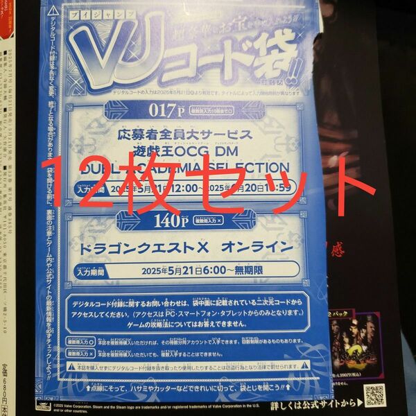 【コード未使用】遊戯王OCG Vジャンプ 7月号応募者全員サービスVJコード 12枚②