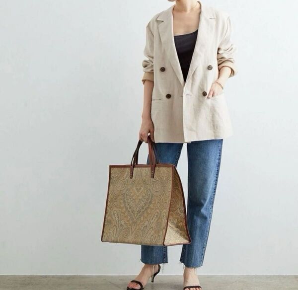 新品 ADAM ET ROPE' アダムエロペ ルーズダブルブレストジャケット リネン100%