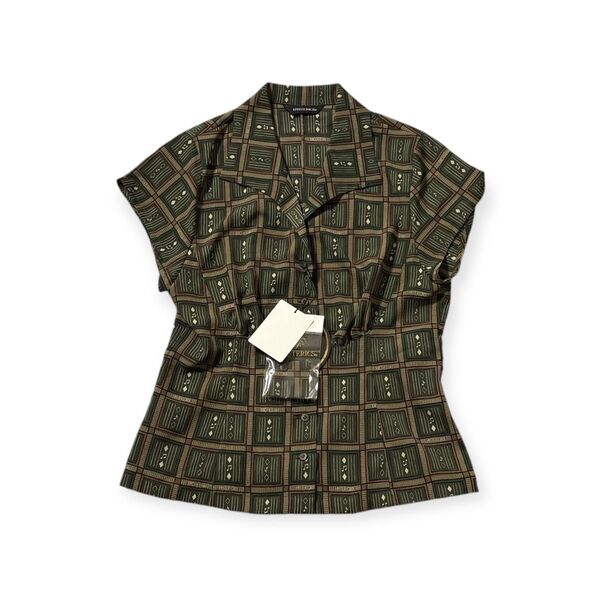新品 HYSTERIC GLAMOUR 半袖ブラウス SQUARE&SOUNDS柄 オープンカラーブラウス 音符 ブランドロゴ