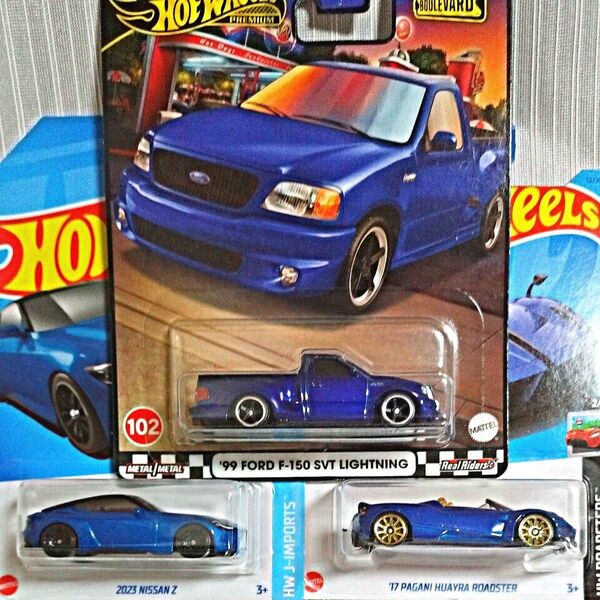 ホットウィール ブルー系ミニカーセット 3台 '99 Ford F-150 SVT Lightning、NISSAN Z 等