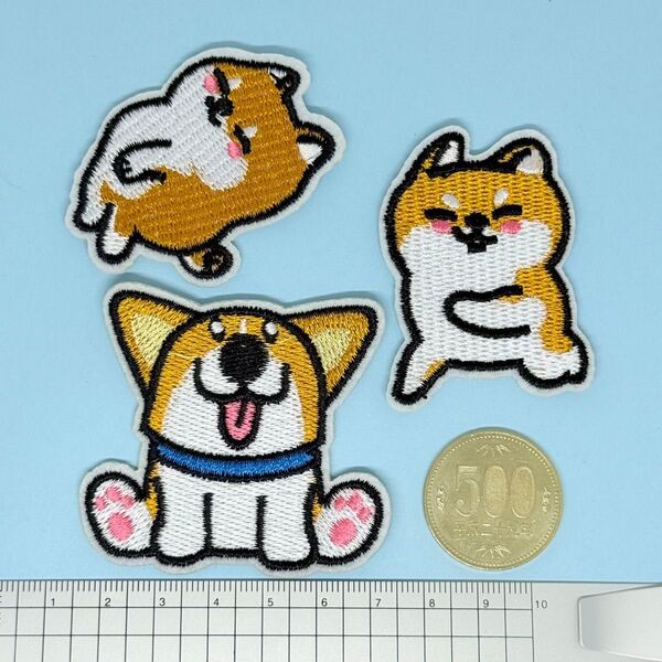 コーギー/柴犬/可愛い 刺繍アイロンワッペン/アップリケ 3枚セット