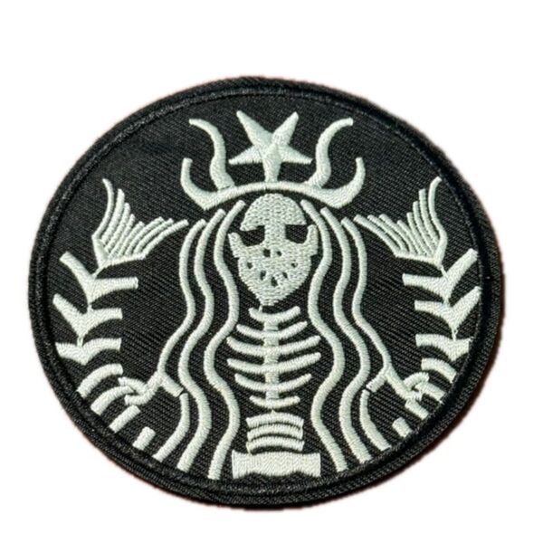 スターバックス風 ガイコツ パロディ 刺繍アイロンワッペン アップリケ