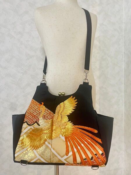 ハンドメイド 1点物 着物リメイクのがま口ショルダーバッグ リュックにも