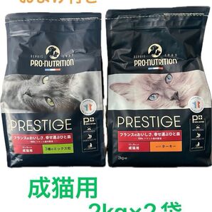 PRO-NUTRITION プレミアムキャットフード 2種類2kg×2袋 おまけ付き