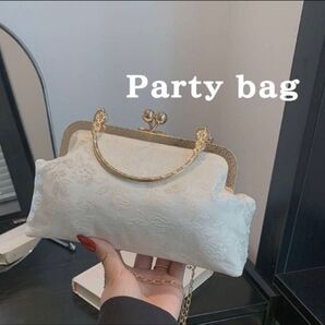 パーティーバッグ クラッチ ハンド ショルダー がま口 花柄 着物 高級 白