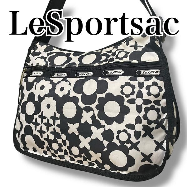 【美品】 LeSportsac レスポートサック ショルダーバッグ 斜めがけバッグ クロスボディ ナイロン 軽量 ブラック 花柄