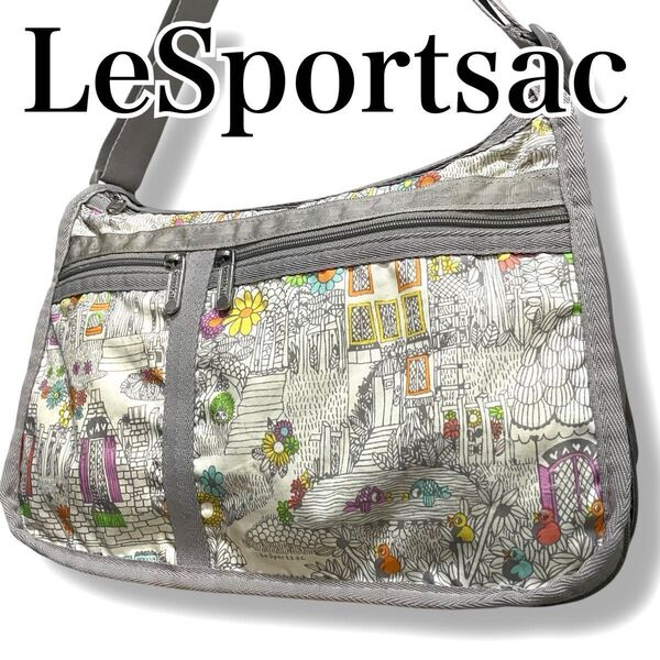 LeSportsac レスポートサック ショルダーバッグ 斜め掛け 総柄 グレー