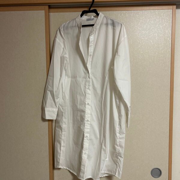 白 長袖シャツ ロング丈 M ワンピース