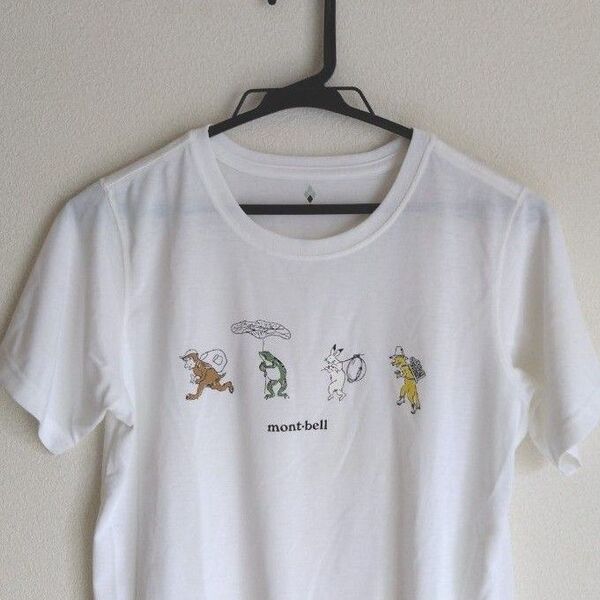 美品 mont-bell ホワイト WIC.T 鳥獣戯画 ウイックロン 鳥獣キャンプ 半袖 woman's M WIC