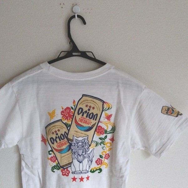 オリオンビール ホワイト Tシャツ 紅や GOLD缶ロゴ バックプリント シーサー unisex kids men's S