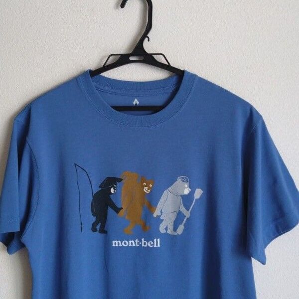 美品 mont-bell ターコイズブルー Tシャツ 釣り 登山 ハイク ボート カヌー クマ men's M UVケア 透湿