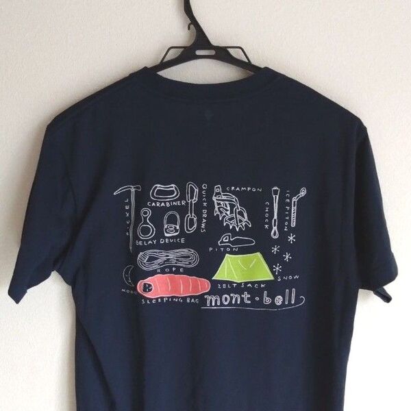 mont-bell ネイビー 山の道具 Tシャツ ウイックロン 透湿 速乾 unisex kids men's S 半袖Tシャツ