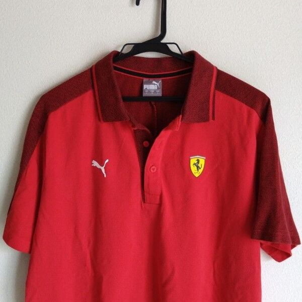 PUMA FERRARI レッド ポロシャツ 透湿 速乾 ストレッチ 3Dロゴ men's XL 半袖 プーマ フェラーリ