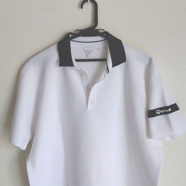 美品 Taylor Made GOLF ポロシャツ 3Dロゴ 速乾 透湿 men's XL 半袖 ゴルフウェア テーラーメイド