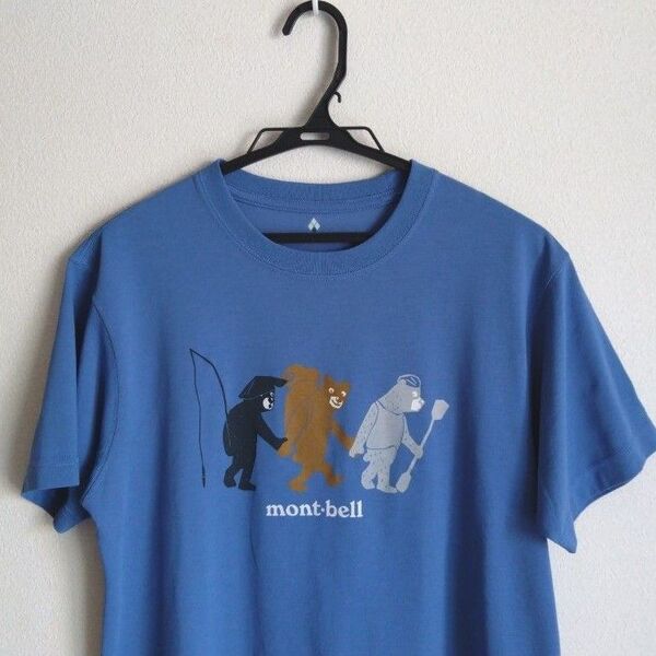 美品 mont-bell ターコイズブルー Tシャツ 釣り 登山 ハイク ボート カヌー クマ men's M UVケア 透湿