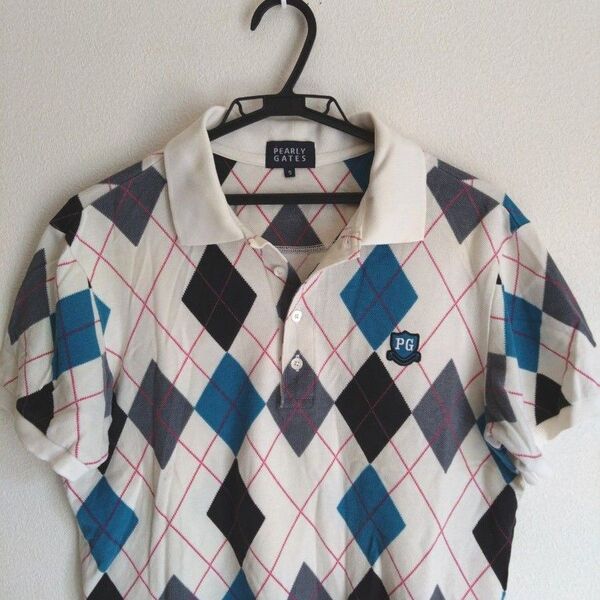 パーリーゲイツ GOLF アーガイル柄 ベージュ ポロシャツ men's L PEARLYGATES 半袖 総柄 ゴルフ
