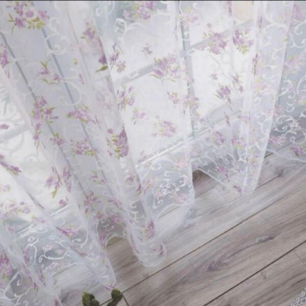 ★再入荷★カーテン 紫 レースカーテン 2枚セット 100×200cm 花柄 レース