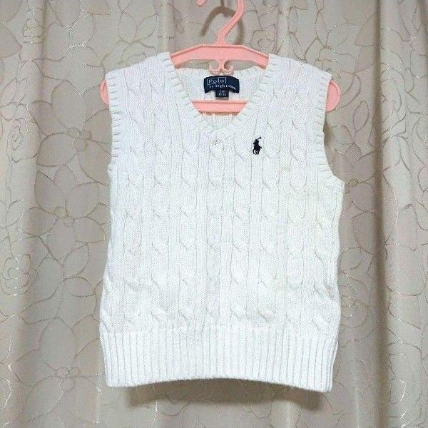 ポロラルフローレン ケーブル Vネック ベスト ベビー キッズ 白 24M 90