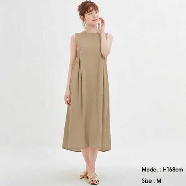 GU Aラインワンピース ベージュ Sサイズ ノースリーブ
