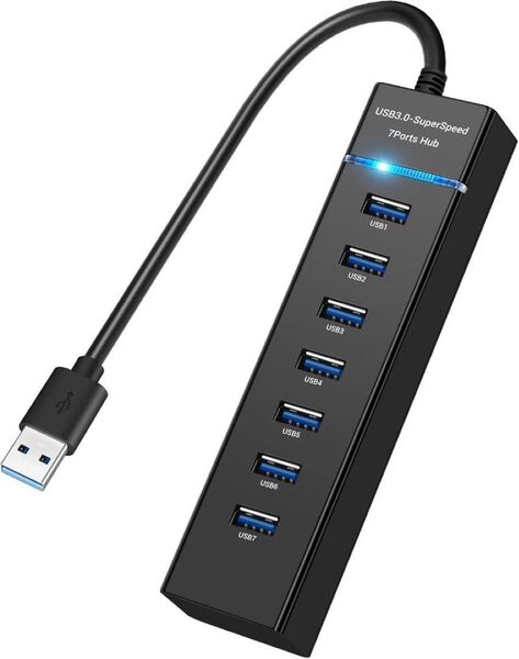 7ポートUSB3.0ハブ 高速データ転送 ブラック
