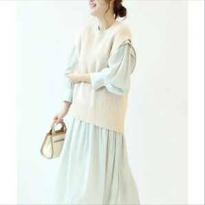 BC.STOCK ベーセーストック SIMPLICITE シンプリシテェ ニットレイヤードアシメワンピース 長袖