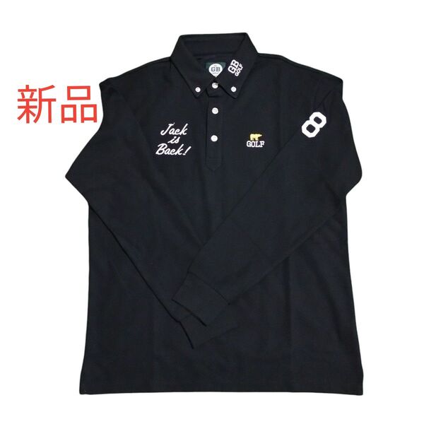 【新品未使用】ゴールデンベア 長袖ポロシャツ メンズ サイズM ブラック ゴルフ ゴルフウェア GOLF ボタンダウン M