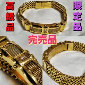 【完売品/高級品/日本で販売なし】メンズ ゴールド バングル ブレスレット (21cm)