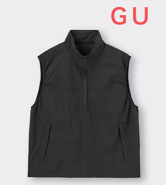 ジーユー GU ナイロンジップアップベスト 黒 ブラック ノーカラー ベスト