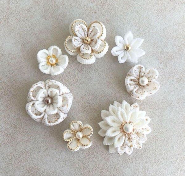 つまみ細工 つまみ細工髪飾り パーツ ハンドメイド ちりめん細工 ちりめん 結婚式 七五三 お花 花パーツ