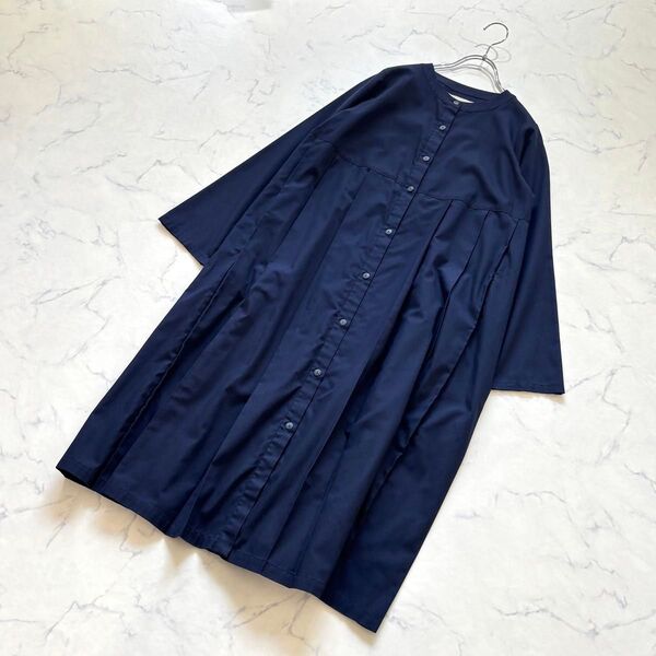 【美品】 MidiUmi クルーネックプリーツワンピース 長袖ワンピース
