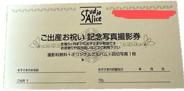スタジオアリスご出産お祝い記念写真撮影券