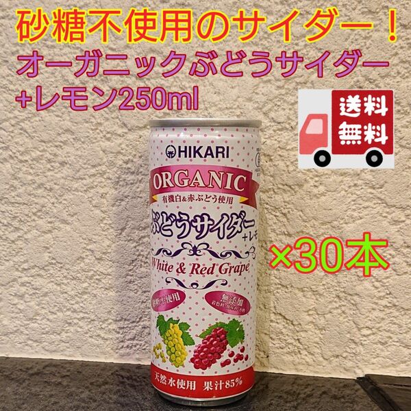 砂糖不使用のサイダー!オーガニックぶどうサイダー+レモン250ml×30本