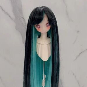 BJD 耐熱性 ドールウィッグ 8~9インチ ストレート ツートン 黒×緑 ⑧