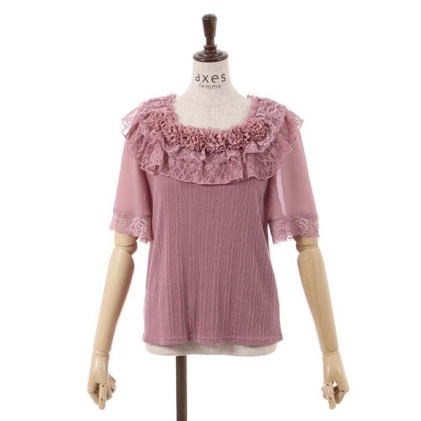 アクシーズファム トップス 半袖 シフォン ローズ PO 花モチーフ