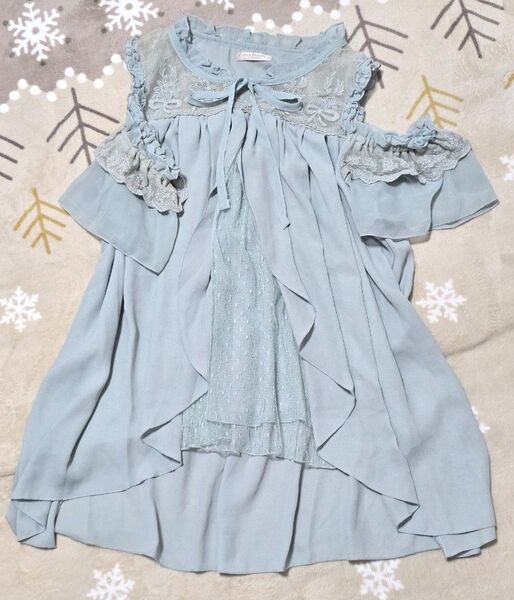 アクシーズファム ポエティック トップス 肩あき シフォン ブラウス フリル ブラウス リボン 花柄 レース