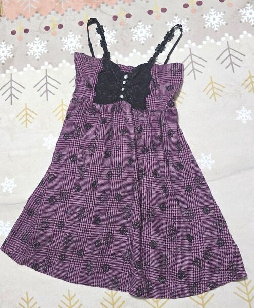 アクシーズファム ヴィンテージ 千鳥柄 オーナメント刺繍 キャミワンピース 膝丈ワンピース ローズ ピンク 黒バラレース