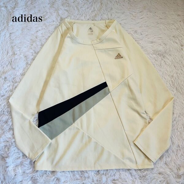 【USED】アディダス adidas メンズ 長袖Tシャツ ロンT カットソー プリントロゴ トレーニング スポーツ Lサイズ