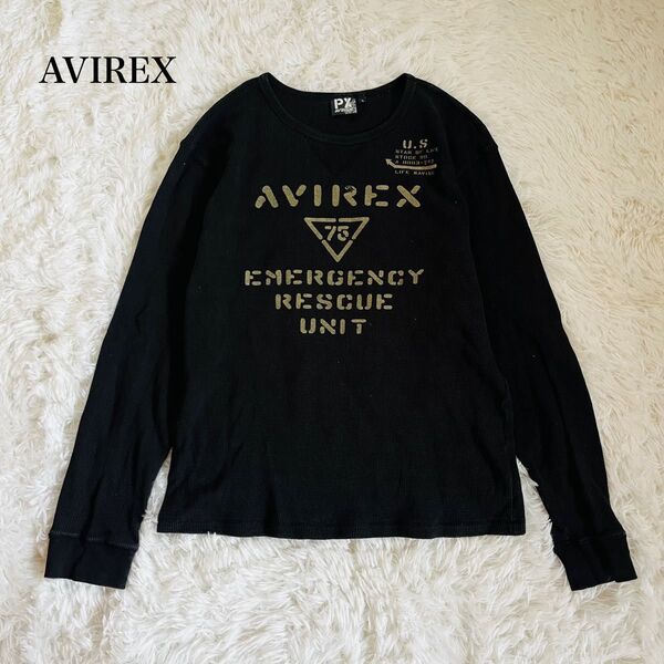 【USED】アヴィレックス AVIREX 長袖Tシャツ ロンT カットソー ビッグロゴプリント 黒 ブラック Lサイズ カジュアル